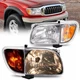 Pair Black Housing Headlights Corner Lamps w/Bulbs For Toyota Tacoma 2001-2004