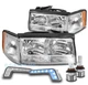 For 97 98 99 Cadillac DeVille Chrome Headlight Headlamp+Bumper Blue DRL+LED Bulb