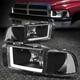 [LED L-TUBE DRL] FOR 94-02 DODGE RAM 1500 2500 3500 HEADLIGHT LAMPS BLACK/CLEAR