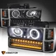 Fits 1994-1998 Chevy C/K 1500 Tahoe Black Projector Headlights+LED Bumper Lamps