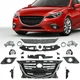 Fit 2014-16 Mazda 3 Front Upper Black Grille With Chrome Trim/Fog Light Brackets