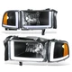 Fit 94-02 Dodge Ram 1500 2500 3500 Black Switchback Dual L-Shape LED Headlights
