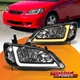 Black Sequential LED DRL Head Light Assembly Lamps Pair For 04-05 Honda Civic EM