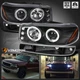 Fits 1999-2006 GMC Sierra Yukon XL LED Halo Projector Headlights+Bumper Black