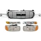 NEW FRONT CHROME GRILLE AND HEADLIGHT PARKING LIGHT 5PC FOR 2000-2006 GMC YUKON