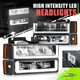 LED Headlight+Signal+Amber Corner Lamp w/ U-Style DRL for Chevy C/K 88-93 Black