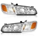 WEELMOTO Pair Headlights For 2000-2001 Toyota Camry Chrome Headlamp+Corner Light