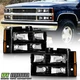 Black 1988-1993 Chevy Silverado GMC Sierra C/K Headlights+Corner+Bumper Lamps