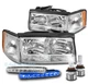 For 97-99 Cadillac DeVille Chrome Headlight Lamp +Blue DRL Signal+LED Bulb LH+RH
