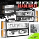 LED Headlight+Signal+Amber Corner Lamp w/ C-Style DRL for Chevy C/K 88-93 Chrome
