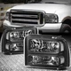 For 99-04 Ford F250-F550 Super Duty Black Housing Clear Corner Headlight Lamps