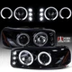 Fit 1999-2006 GMC Sierra Yukon Black Smoke LED Halo Projector Headlights Lamps