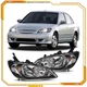 Front for Honda Civic 2004-2005 Headlights Assembly Pair Black Housing