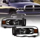 For 2002-2005 Dodge Ram Black Crystal Headlights Signal Amber w/DRL LED Tube Bar
