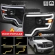 Black Fits 2009-2014 Ford F150 Projector Headlights Sequential LED Signal Tube