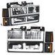 Fit 94-00 GMC C/K 1500-3500 F-LED DRL Headlight+Signal+Amber Corner Lamp Black