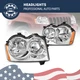 Headlights For 2005-2007 Jeep Grand Cherokee Headlamps Chrome Housing Amber Lamp