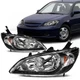 For 2004-2005 Honda Civic Black Halogen Black Headlights Assembly Pair Set