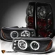 Fits 1999-2003 GMC Sierra Black LED Halo Projector Headlights+Smoke Tail Lamps
