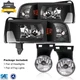 For 1994-2002 Dodge Ram 1500 2500 3500 Headlights + Fog Lights Black Clear Pair