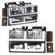 Fit 88-93 Chevy C/K 1500-3500 F-LED DRL Headlight+Signal+Amber Corner Lamp Black