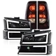 Fit For 2003-2006 Chevy Silverado 1500 LED DRL Headlights+Smoke Tail Lights