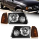 WEELMOTO Headlights For 2001-2011 Ford Ranger Black Housing Amber Corner LH+RH