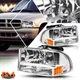For 97-04 Dodge Dakota/Durango Bumper Headlight/Lamp Chrome Housing Amber Corner