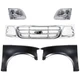 Grille For 01-03 Ford F-150 Kit with L R Fenders and Headlamps Chrome Cross Bar