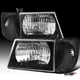 Fit 1992-2006 Ford Econoline Van Headlights w/ Corner Lights Turn Signal Black