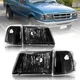 For 1993-1997 Ford Ranger Factory Style Black Headlights+Corner Signal Lamp Pair