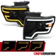 Fit 2009-2014 Ford F150 Black Smoke Projector Headlights LED Sequential Signal
