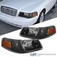 Fits 1998-2011 Ford Crown Victoria Black Headlights+Corner Signal Lamp Pair