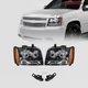 Headlights Pair For Chevy Avalanche/Suburban/Tahoe 07-14 Black Halogen W/o blubs