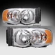 Pair Headlights For 2002-2005 Dodge Ram 1500 2500 3500 Chrome Amber Headlamps