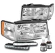 For 97-99 Cadillac DeVille Chrome Headlight Lamp w/DRL Signal+LED Bulb LH+RH Set