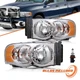 Chrome Amber Headlights For 2002-2005 Dodge Ram 1500 2500 3500 LH+RH With Bulbs