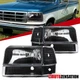 Fit 1992-1996 Ford F150 F250 Bronco Black Headlights+Corner Bumper Signal Lamps