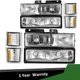 Pair Headlights+Bumper Lamps For 1994-1998 Chevy Silverado C/K 1500 2500 Chrome
