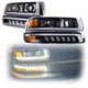 Fit For 99-02 Chevy Silverado 00-06 Tahoe LED Projector Headlights+Bumper Lamps