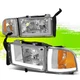 LED DRL L-Style Headlight Lamps for Dodge Ram 1500-3500 94-02 Chrome Amber Pair