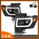 For 2009-2014 Ford F150 LED Tube DRL Black Projector Headlights Headlamps