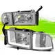 LED DRL L-Style Headlight Lamps for Dodge Ram 1500-3500 94-02 Chrome Clear Pair