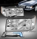 FOR 97-99 CADILLAC DEVILLAC CHROME REPLACEMENT HEADLIGHT LAMP W/BLUE LED DRL KIT