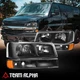 Fits 2003-2023 Chevy Express/GMC Savana Headlight Bumper Lamps Black/Amber 4Pcs