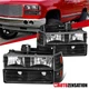 Fit 1994-1998 GMC C10 Sierra Suburban Yukon Black Headlights+Bumper+Corner Lamps