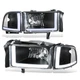 For 1994-2002 Dodge Ram 1500 2500 3500 Black/Clear Headlights Dual L-Pattern