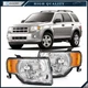 Pair Kit Halogen Headlights Assembly For 2008-2012 Ford Escape Chrome Amber