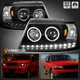 Black Fits 2002-2005 Ford Explorer LED Halo Projector Headlights Headlamps 02-05
