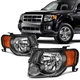 For 2008-2012 Ford Escape Black Amber Halogen Headlights Assembly Pair Set